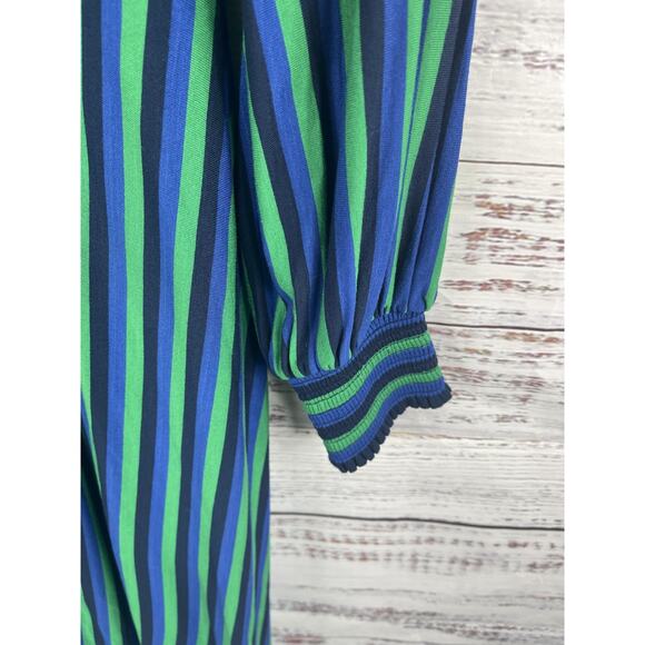 Boden Dress Womens 8 Blue Green Striped V Neck Long Sleeve Midi Fit Flare Jersey - Picture 4 of 8